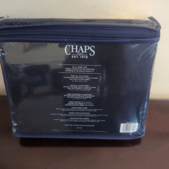 CHAPS by Ralph Lauren 6-piece Full Sheet Set Sheets/4 Pillowcases Navy Blue NEW - Picture 3 of 4
